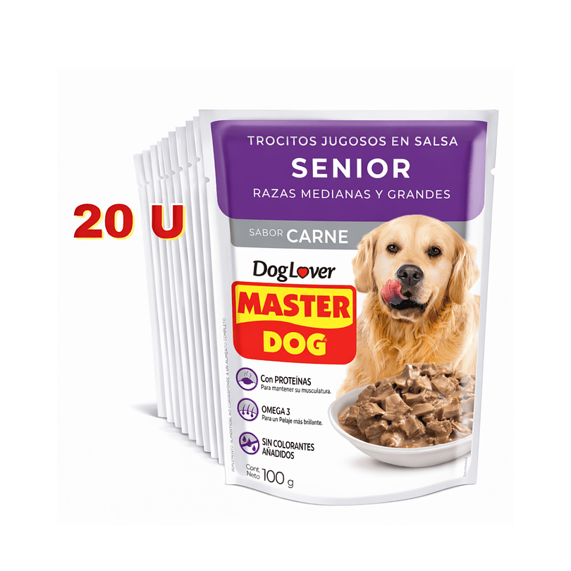 Alimento Húmedo Master Dog Display Trocitos Senior Sabor Carne 100 Gr x 20 U