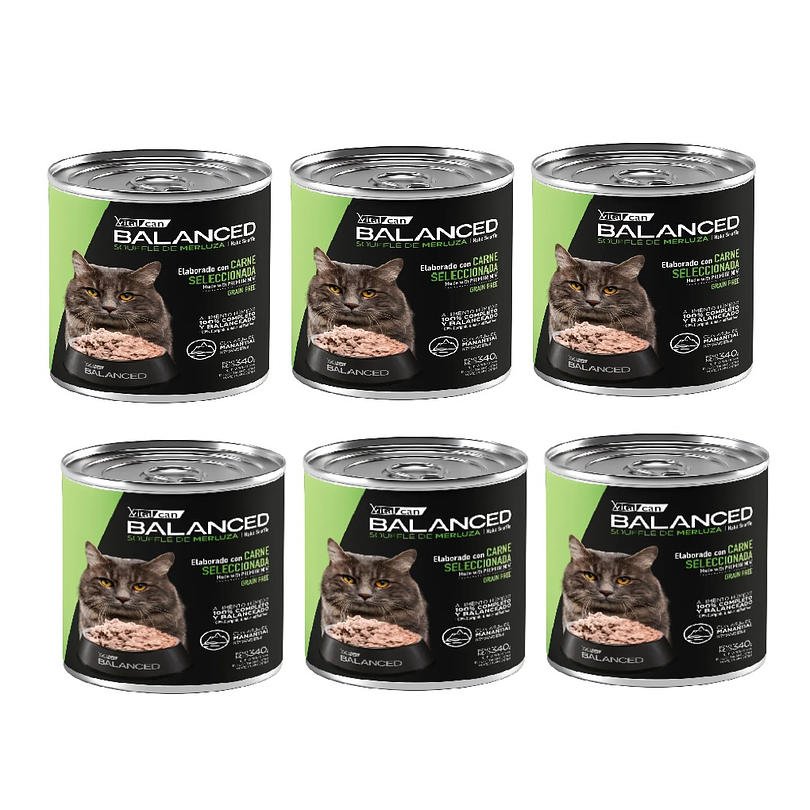 Pack 6 Latas Balanced Souffle Gato Castrado Merluza 340 Gr
