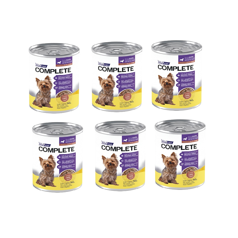 Pack 6 Latas Complete Trocitos En Salsa Carne Perro Adulto Raza Pequeña 340 Gr