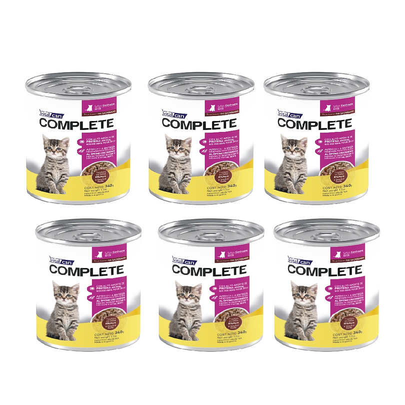 Pack 6 Latas Complete Trocitos En Salsa Higado Kitten 340 Gr