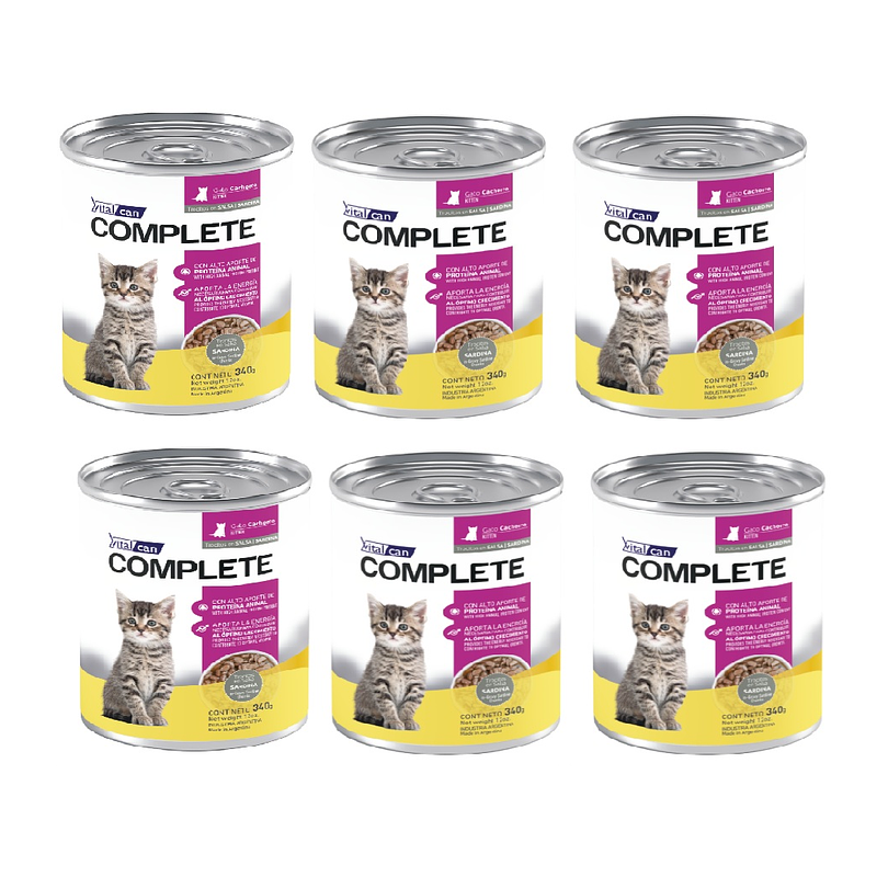 Pack 6 Latas Complete Trocitos En Salsa Sardina Kitten 340 Gr