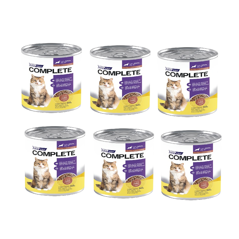 Pack 6 Latas Complete Trocitos En Salsa Carne Gato Adulto 340 Gr