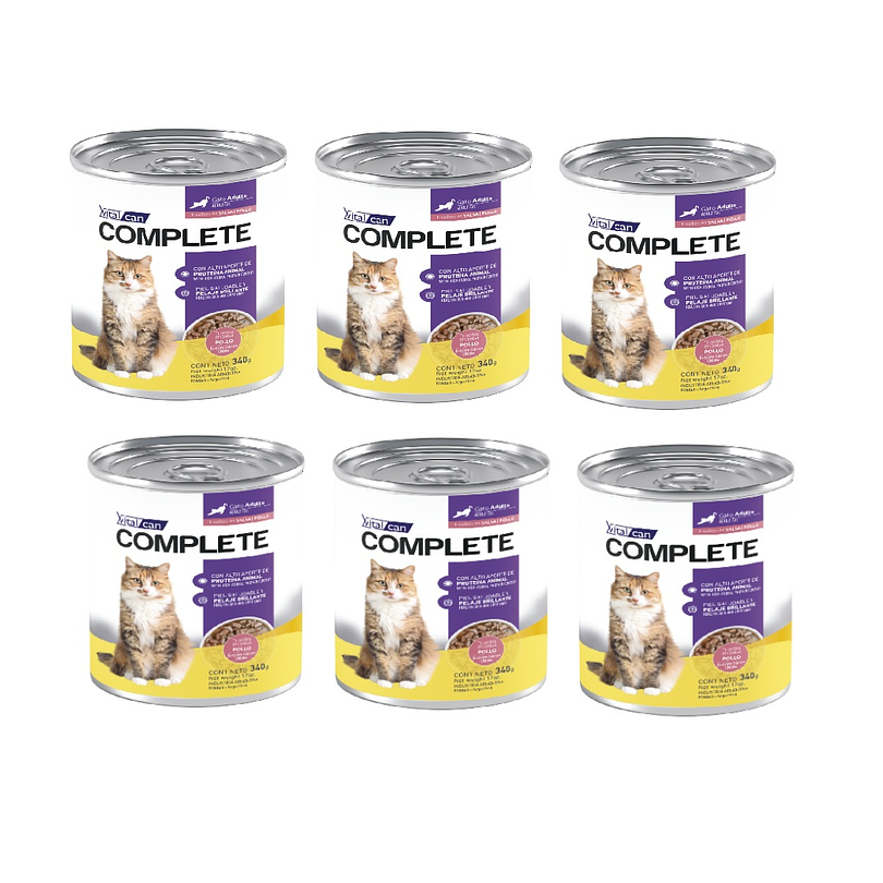 Pack 6 Latas Complete Trocitos En Salsa Pollo Gato Adulto 340 Gr