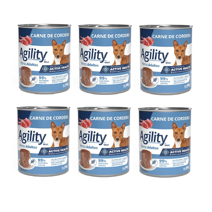 Pack 6 Latas Agility Perro Adulto Cordero 340 Gr