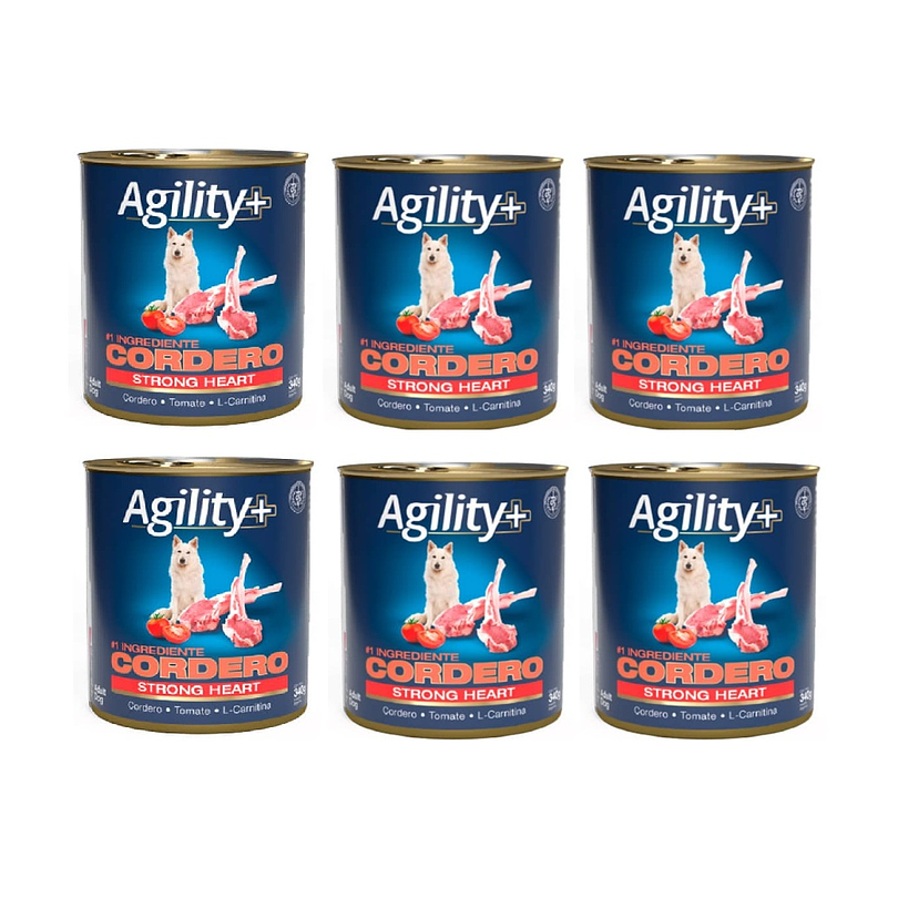 Pack 6 Latas Agility+ Perro Adulto  Strong Heart Cordero 340 Gr