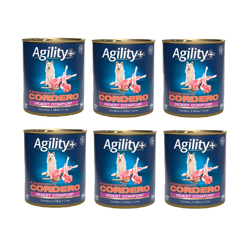 Pack 6 Latas Agility+ Perro Adulto  Digest Comfort Cordero 340 Gr