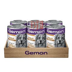 Pack 6 Latas Gemon Trozos Medianos Perro Adulto Pollo y Pavo 1.250 Gr.