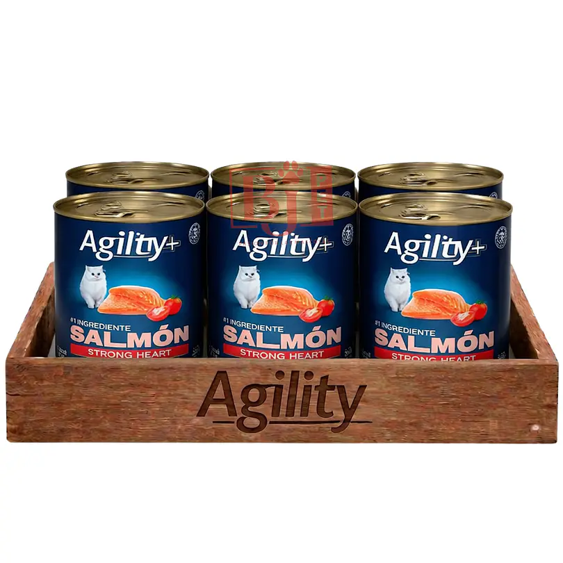 Pack 6 Latas Agility+ Gato Adulto Strong Heart Salmon 340 Gr 1
