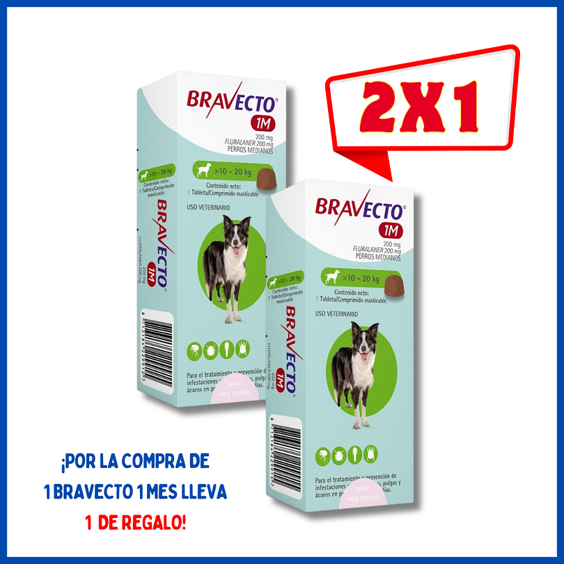 Bravecto  1 mes 200 Mg (10 - 20 Kg) 2x1 1