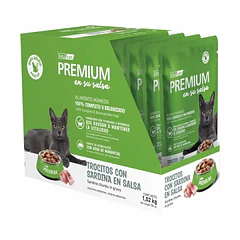 Pack 12 Pouch Premium Gato Adulto En Su Salsa Trocitos De Carne 85 Gr