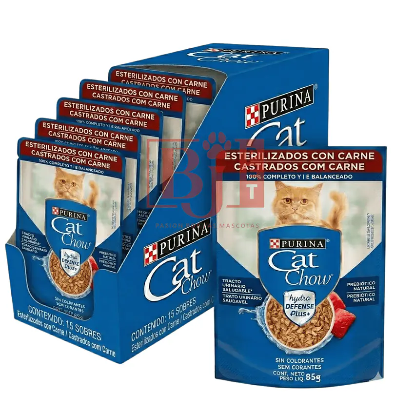 Pack 15 Pouch Cat Chow Esterilizado Carne 85 Gr. 1
