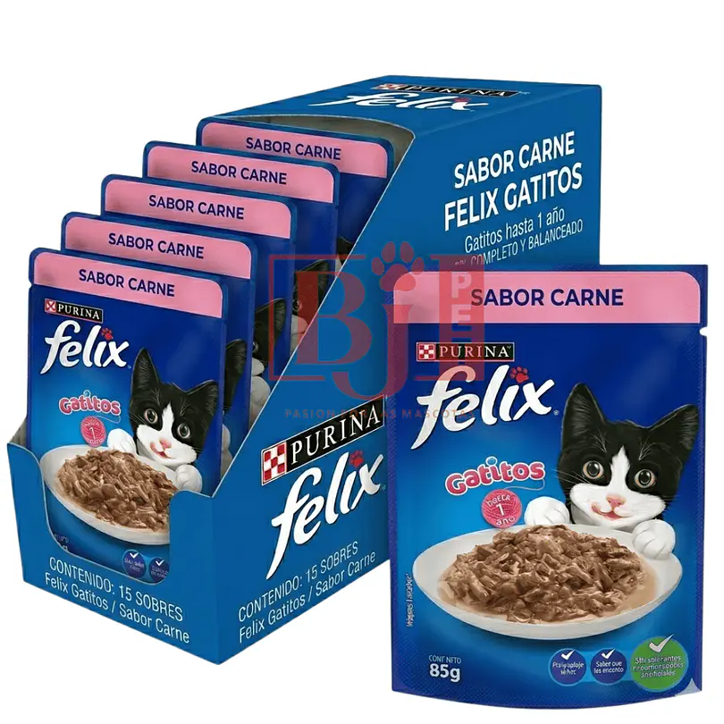 Pack 15 Pouch Felix  Gatitos Sabor Carne 85 Gr 1