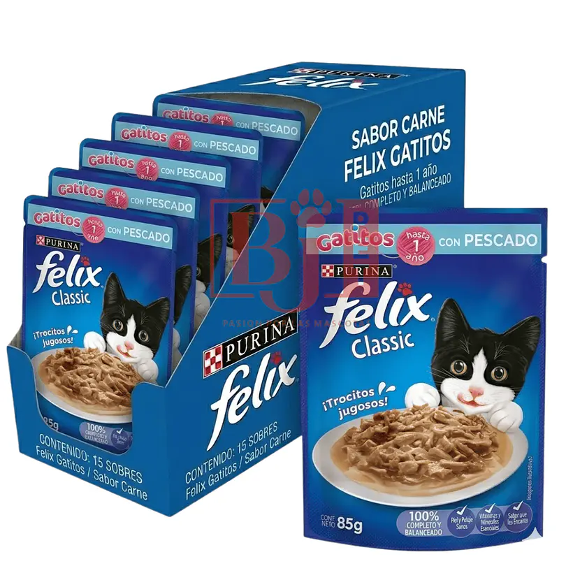 Pack 15 Pouch Felix  Gatitos Sabor Pescado 85 Gr 1