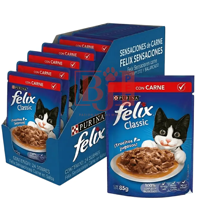 Pack 24 Pouch Felix  Adulto Carne 85 Gr 1