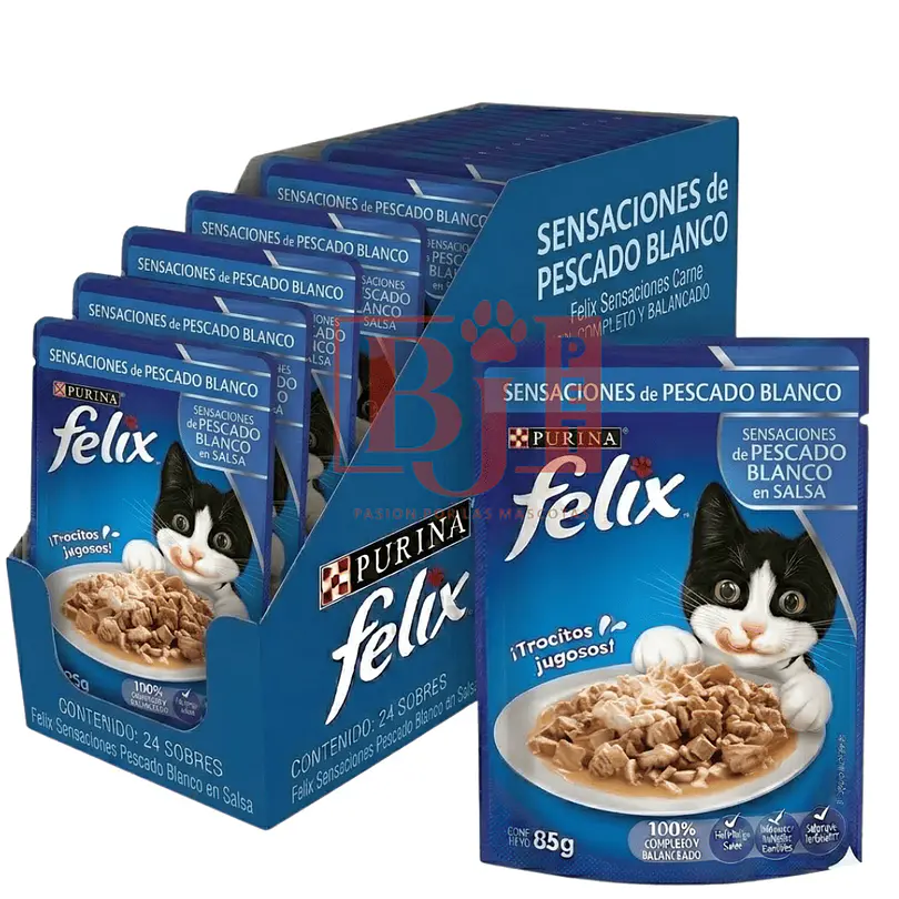 Pack 24 Pouch Felix  Adulto Pescado Blanco 85 Gr 1