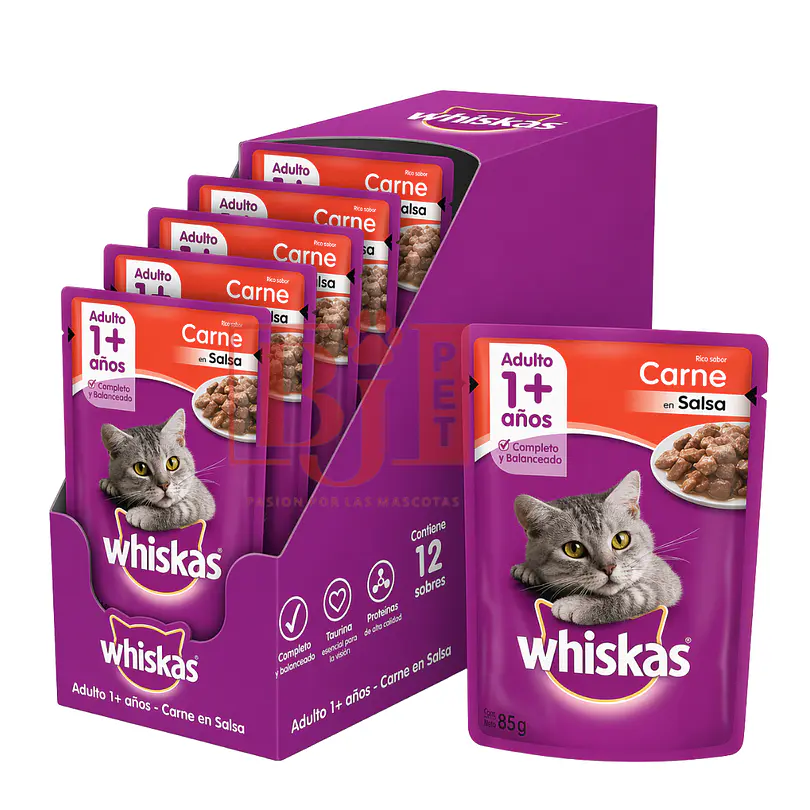 Alimento Húmedo Whiskas Carne Caja 12 U 85 Gr 1