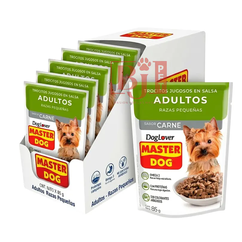 Alimento Húmedo Master Dog Display Trocitos Jugosos Raza Pequeña Sabor Carne 85 gr x 20 u 1