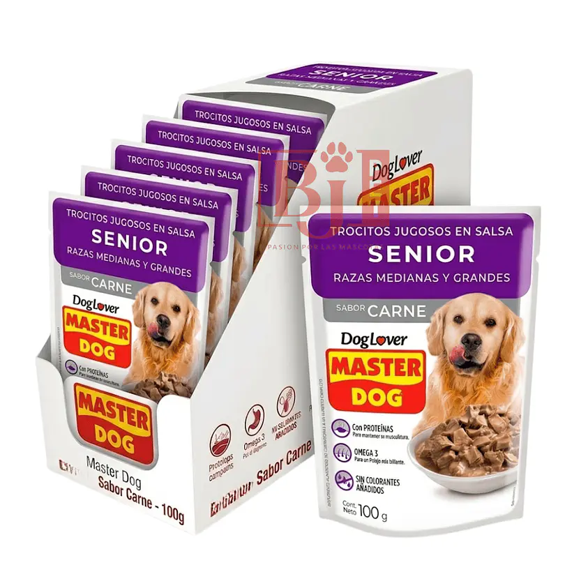 Alimento Húmedo Master Dog Display Trocitos Senior Sabor Carne 100 Gr x 20 U 1