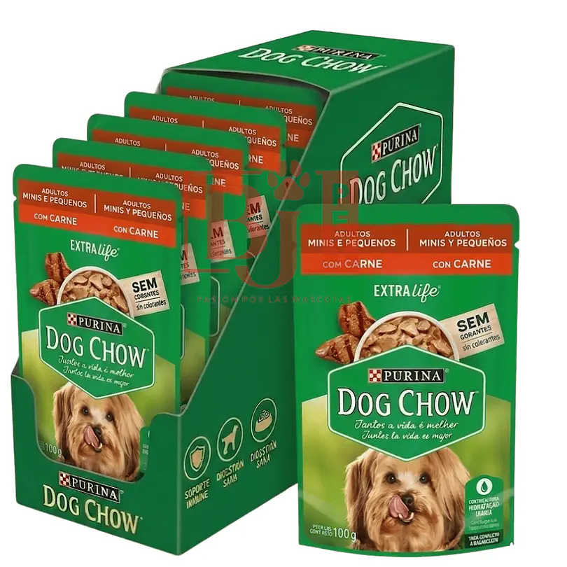 Pack 20 Pouch Dog Chow  Adulto Rz Pequeña Carne 100 Gr 1