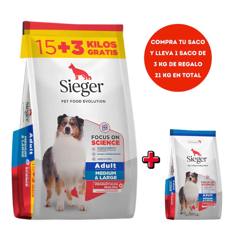 Sieger Adult Medium Large Breed 18 Kg + Saco 3 Kg Gratis 1