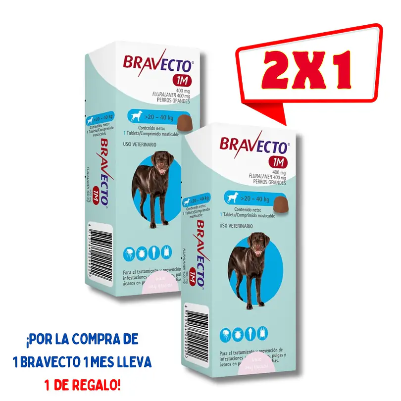 Bravecto  1 mes 400 Mg (20 - 40 Kg) 2x1 Vencimiento 07/2026 1