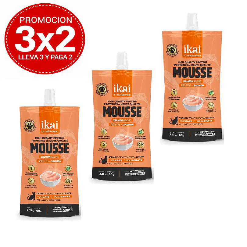 Pack 3x2 Ikai Mousse De Salmón Para Gatos 60 Gr 1
