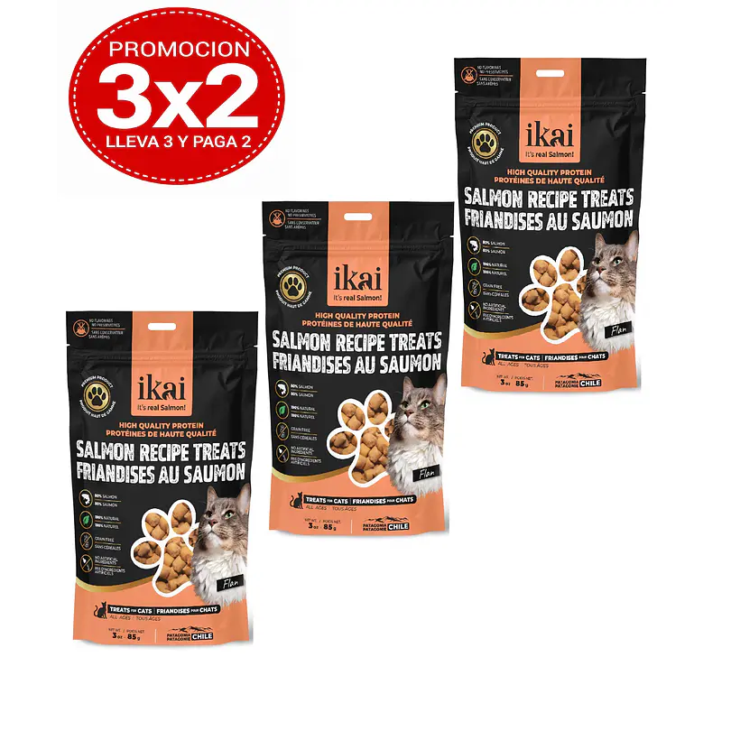 Pack 3x2 Ikai Snack Horneados de Salmón Para Gato 85 Gr 1