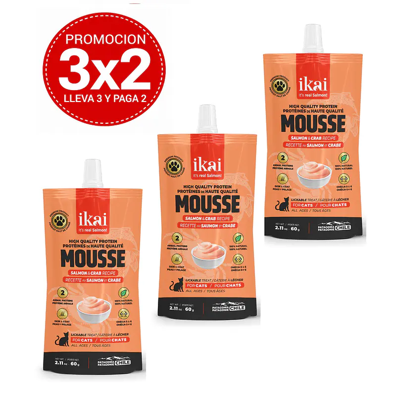 Pack 3x2 Ikai Mousse De Salmón & Cangrejo para Gato 60 Gr 1