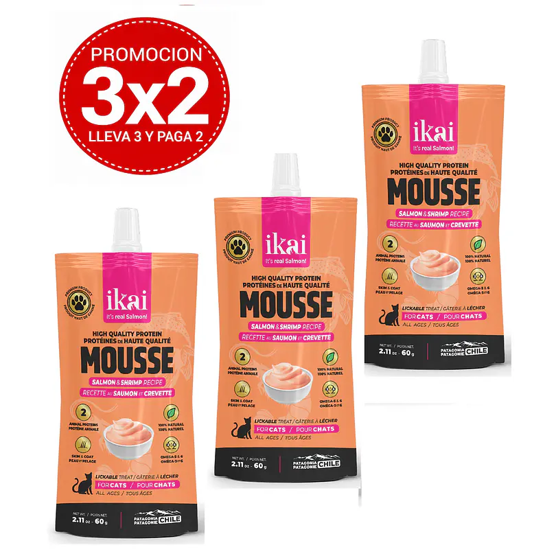 Pack 3x2 Ikai Mousse De Salmón & Camaron para Gato 60 Gr 1