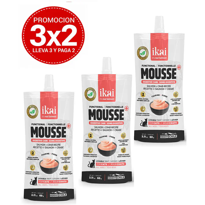 Pack 3x2 Ikai Mousse De Cangrejo Cuidado Digestivo Para Gato 60 Gr 1