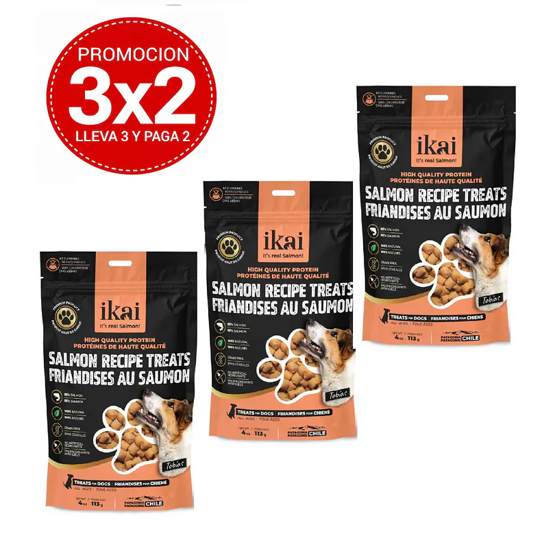 Pack 3x2 Ikai Snacks Horneados de Salmón Para Perro 113 Gr 1