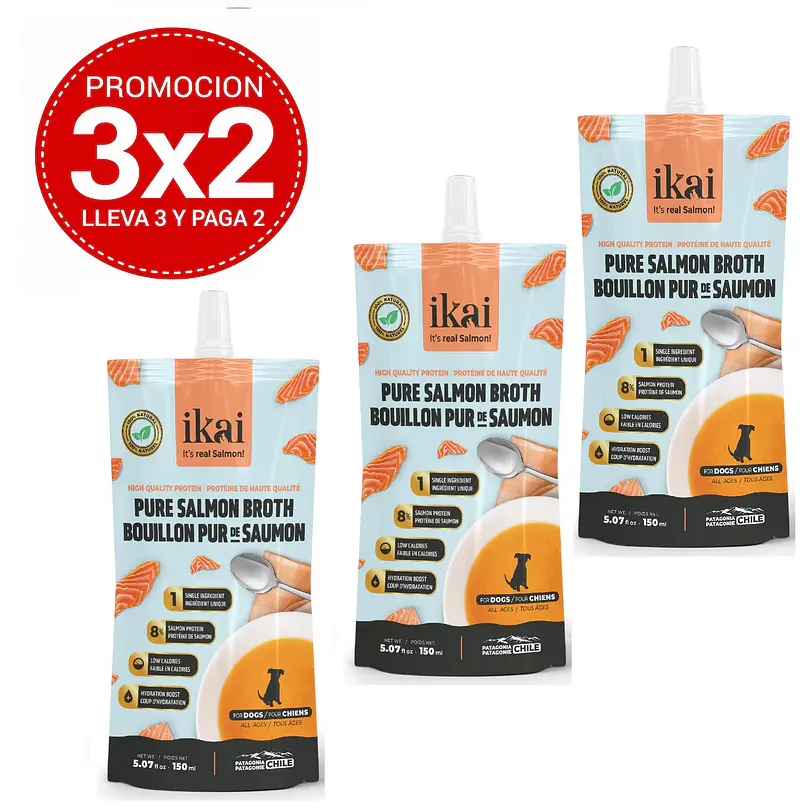 Pack 3x2 Ikai Caldo de Salmon Para Perros 150 Ml 1