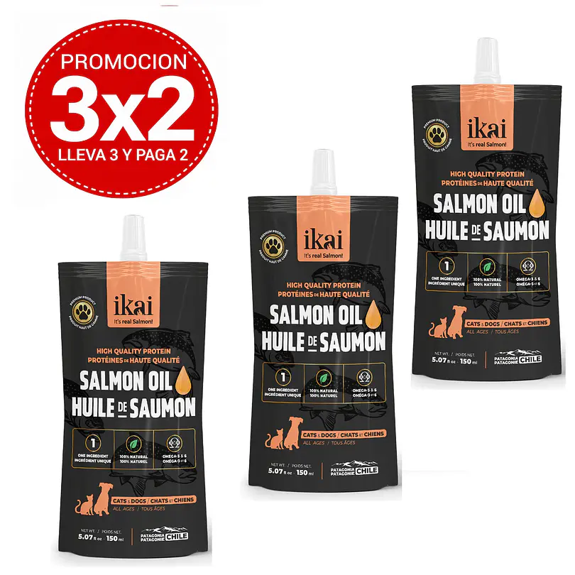 Pack 3x2 Ikai Aceite de Salmón Para Perros Y Gatos 150 Ml 1