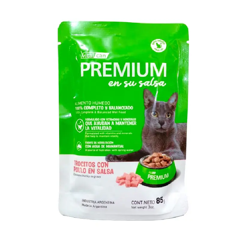 Premium Pouch Gato Adulto En Su Salsa Trocitos De Pollo 85 Gr