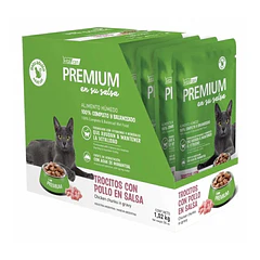 Pack 12 Pouch Premium Gato Adulto En Su Salsa Trocitos De Pollo 85 Gr