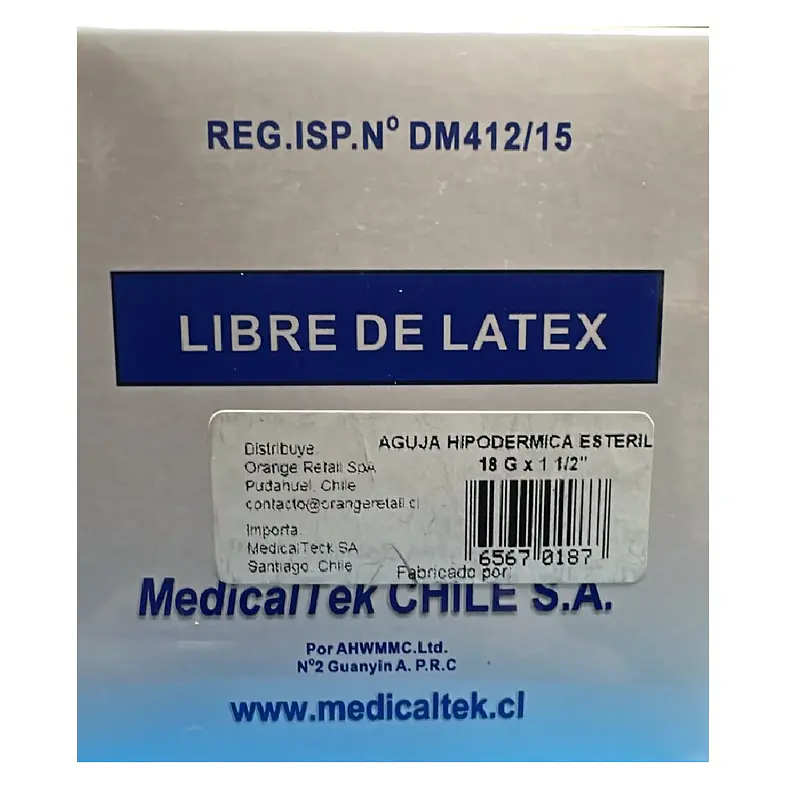 Aguja Hipodermica 18G x 1 1/2 Caja 100 Unidades 1