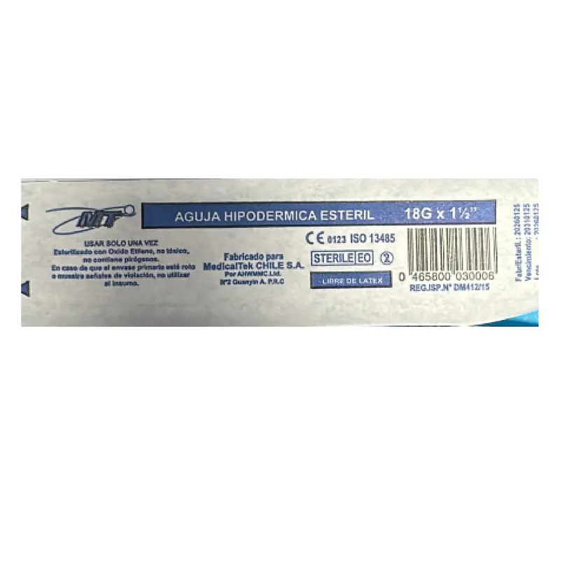 Aguja Hipodermica 18G x 1 1/2 Caja 100 Unidades 2