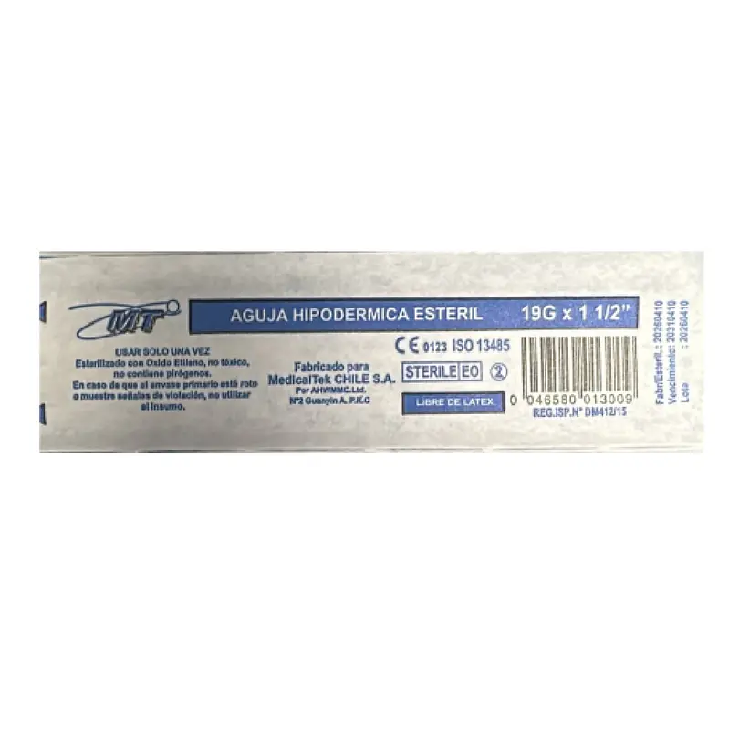 Aguja Hipodermica 19G x 1 1/2 Caja 100 Unidades 3