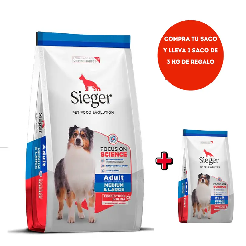 Sieger Adult Medium Large Breed 15 Kg + Saco 3 Kg Gratis 1