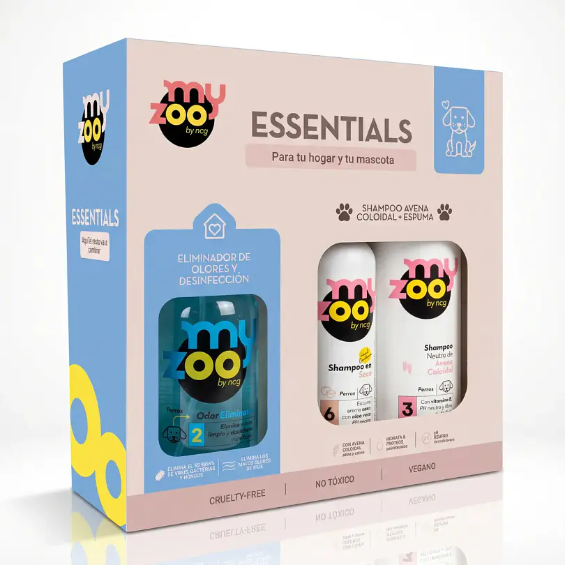 MyZoo Pack Essentials Eliminador De Olores, Shampoo De Avena y Shampoo En Seco