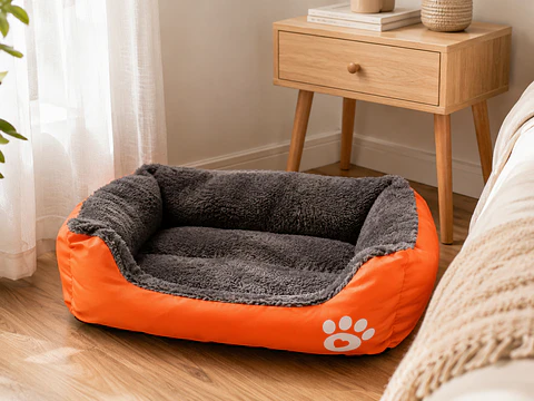 Cama Naranja Rectangular Pequeña para Perro