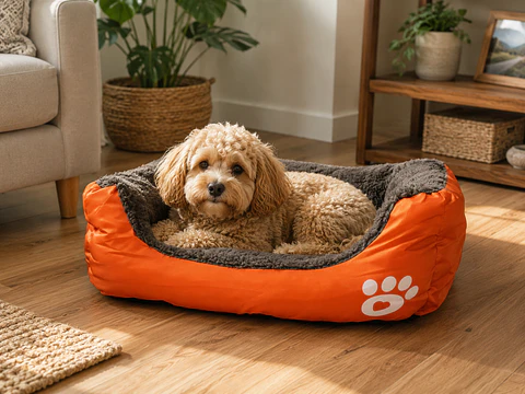 Cama Naranja Rectangular Pequeña para Perro