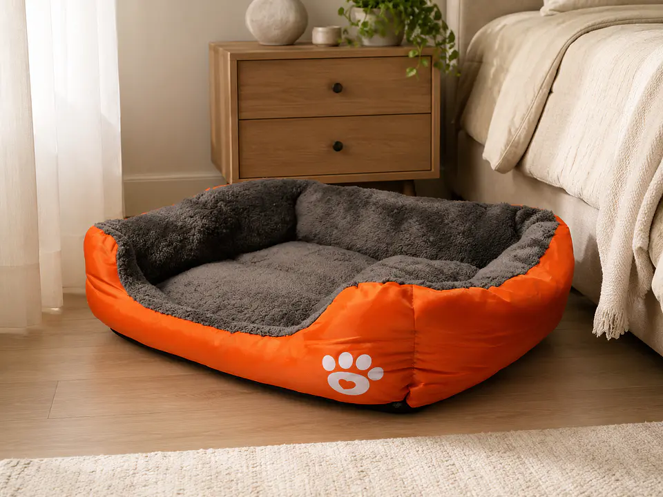 Cama Polar Naranja Grande con Interior Gris para Perro 3