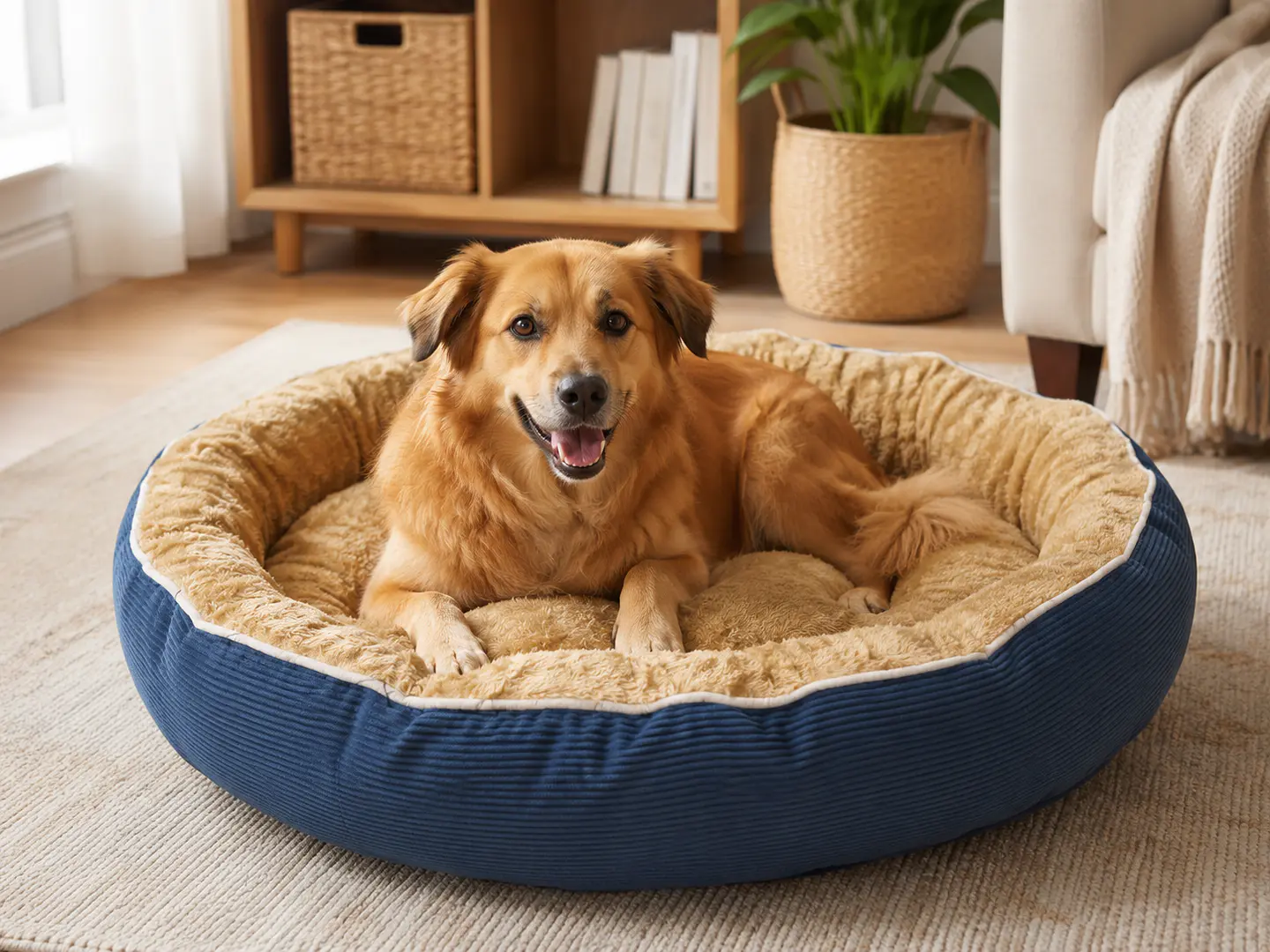 Cama Circular Polar Azul con Interior Suave para Perro 1