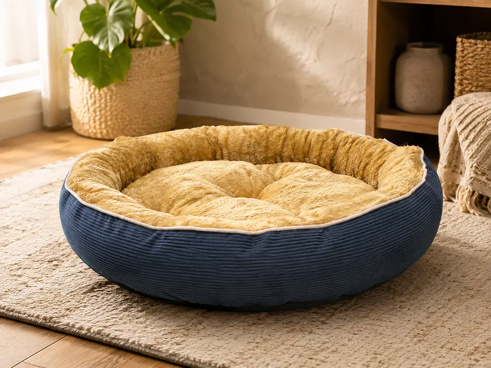 Cama Circular Polar Azul con Interior Suave para Perro 3