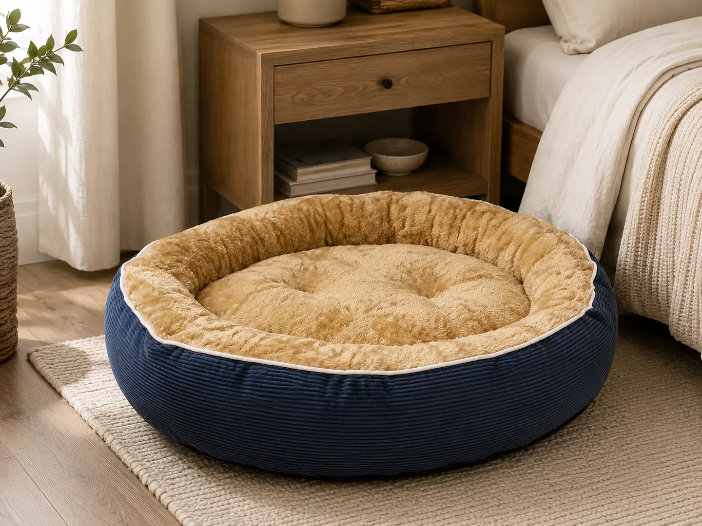 Cama Circular Polar Azul con Interior Suave para Perro 4