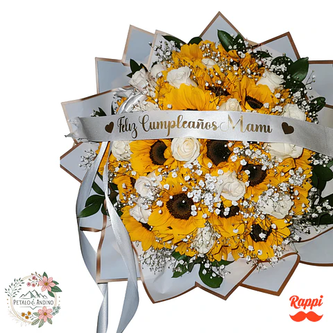 Girasoles Con Rosas Blancas Elegante