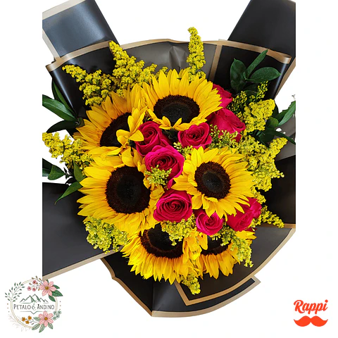 Flores Girasoles Con Rosas Fucsia Premium