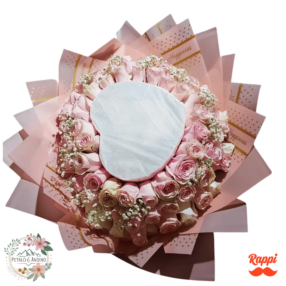 Flores Rosas Rosadas Y Blancas Con Corazón Romántico 1