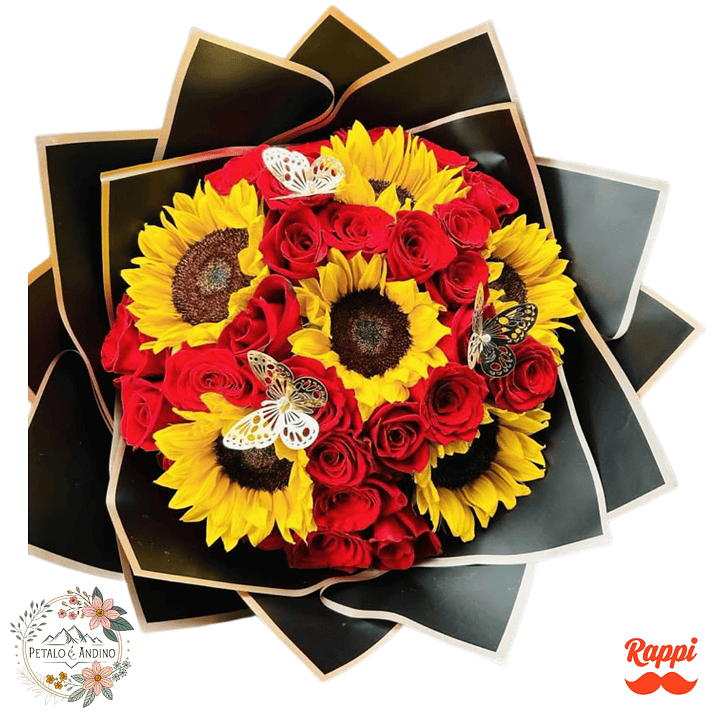 Flores Girasoles Con Rosas Rojas Mariposas Deluxe 1